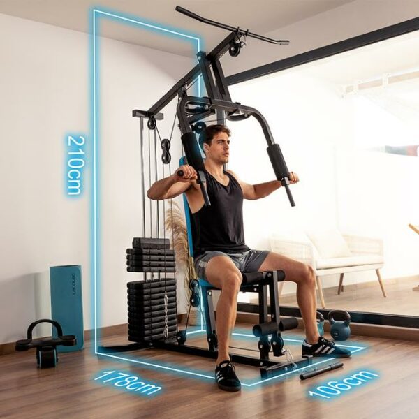 Drumfit HomeGym 1000 Single Estación de entrenamiento multifuncional. Bloque de pesas total de 65 Kg. Full-Body Workout. Con almohadillas acolchadas. Ajustable. Peso máximo de 120 kg y altura máxima 185 cm. - Imagen 3