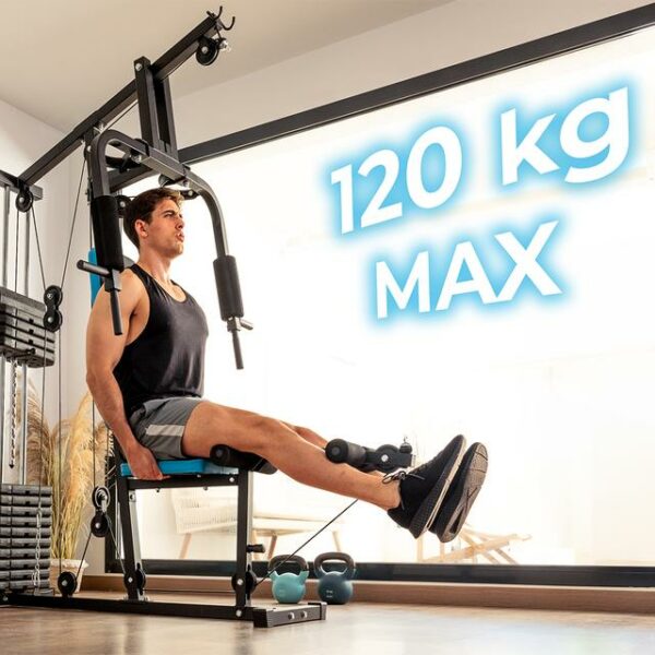 Drumfit HomeGym 1000 Single Estación de entrenamiento multifuncional. Bloque de pesas total de 65 Kg. Full-Body Workout. Con almohadillas acolchadas. Ajustable. Peso máximo de 120 kg y altura máxima 185 cm. - Imagen 2