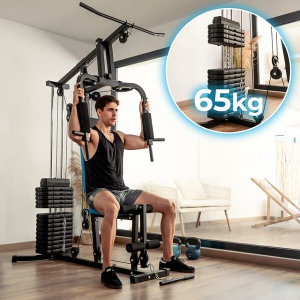Drumfit HomeGym 1000 Single Estación de entrenamiento multifuncional. Bloque de pesas total de 65 Kg. Full-Body Workout. Con almohadillas acolchadas. Ajustable. Peso máximo de 120 kg y altura máxima 185 cm. - Imagen 6