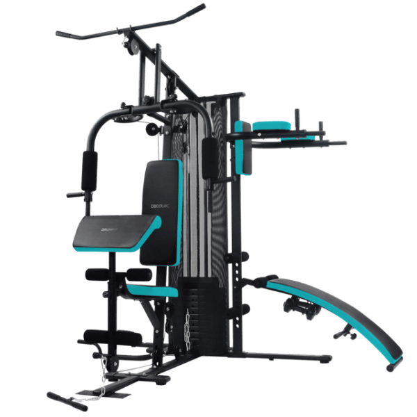Drumfit HomeGym 2000 Double Multiestación de entrenamiento multifuncional. 2 estaciones. Bloque de pesas total de 65 Kg. Full-Body Workout. Con almohadillas acolchadas. Ajustable. Mancuernas de 1.5 Kg. Peso máximo de 150 kg y altura máxima 185 cm