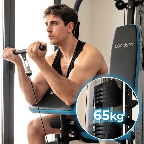 Drumfit HomeGym 2000 Double Multiestación de entrenamiento multifuncional. 2 estaciones. Bloque de pesas total de 65 Kg. Full-Body Workout. Con almohadillas acolchadas. Ajustable. Mancuernas de 1.5 Kg. Peso máximo de 150 kg y altura máxima 185 cm - Imagen 6
