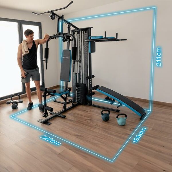 Drumfit HomeGym 2000 Double Multiestación de entrenamiento multifuncional. 2 estaciones. Bloque de pesas total de 65 Kg. Full-Body Workout. Con almohadillas acolchadas. Ajustable. Mancuernas de 1.5 Kg. Peso máximo de 150 kg y altura máxima 185 cm - Imagen 3