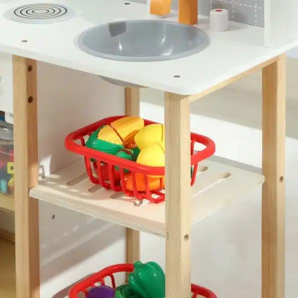 Cocinita Infantil Cocinita de Madera Infantil con Sonido Fogón Horno Grifo Fregadero y Accesorios de Cocina Gris - Imagen 3