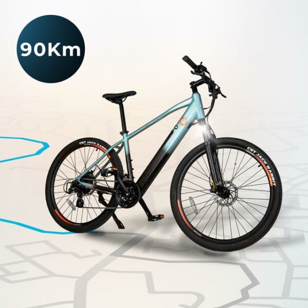 Mountain Ventus Bicicleta eléctrica de montaña 27,5", con 90Km de autonomía , suspensión delantera, cambio Shimano 24 velocidades y doble disco de freno hidráulico - Imagen 9