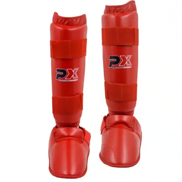 ESPINILLERAS KARATE CON EMPEINE ROJO PX