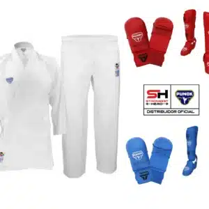 KIT KARATEGI KUMITE BLITZ I LOGO AZUL PUNOK + PROTECCIONES (PETO NO INCLUIDO)