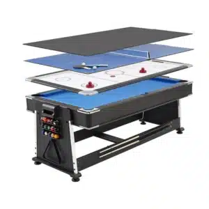 Multijuego giratorio 4 en 1 Olimpus – Tapete Azul (Billar, Air Hockey – Ping-Pong, Mesa comedor)