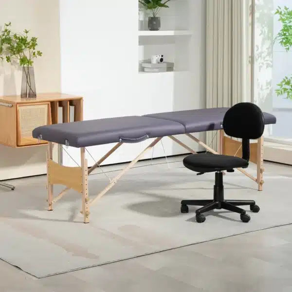 Camilla de Masaje Plegable con Marco de Madera con Altura Regulable y Bolsa de Transporte 186x60x58-81 cm Púrpura/NEGRO/CREMA - Imagen 4