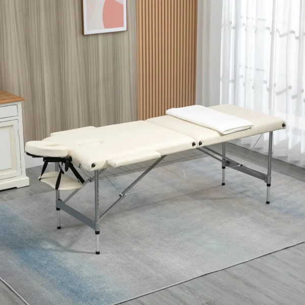 Camilla de Masaje Plegable con Altura Ajustable en 7 Posiciones Reposacabezas y Apoyabrazos 186x71x62-83 cm Beige - Imagen 5