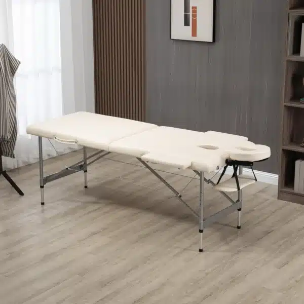 Camilla de Masaje Plegable con Altura Ajustable en 7 Posiciones Reposacabezas y Apoyabrazos 186x71x62-83 cm Beige - Imagen 10