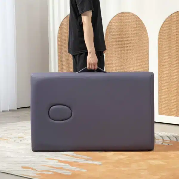 Camilla de Masaje Plegable con Marco de Madera con Altura Regulable y Bolsa de Transporte 186x60x58-81 cm Púrpura/NEGRO/CREMA - Imagen 2