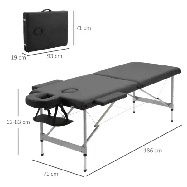 Camilla de Masaje Plegable con Altura Ajustable en 7 Posiciones Reposacabezas y Apoyabrazos 186x71x62-83 cm Negro - Imagen 9
