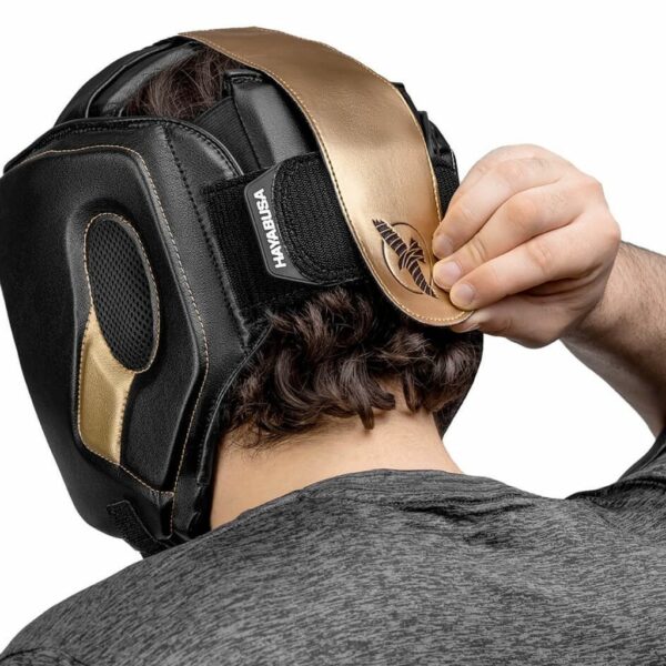 Hayabusa T3 Chinless Boxing Headguard Negro-Oro - Imagen 4