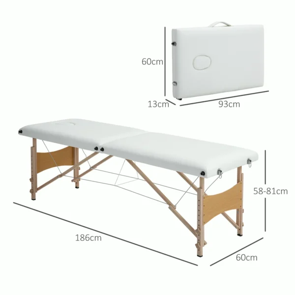 Camilla de Masaje Plegable con Marco de Madera con Altura Regulable y Bolsa de Transporte 186x60x58-81 cm Púrpura/NEGRO/CREMA - Imagen 11