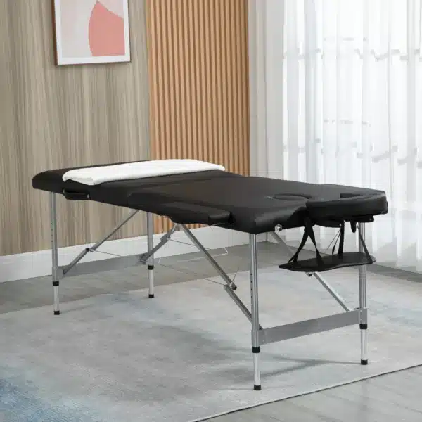 Camilla de Masaje Plegable con Altura Ajustable en 7 Posiciones Reposacabezas y Apoyabrazos 186x71x62-83 cm Negro - Imagen 5