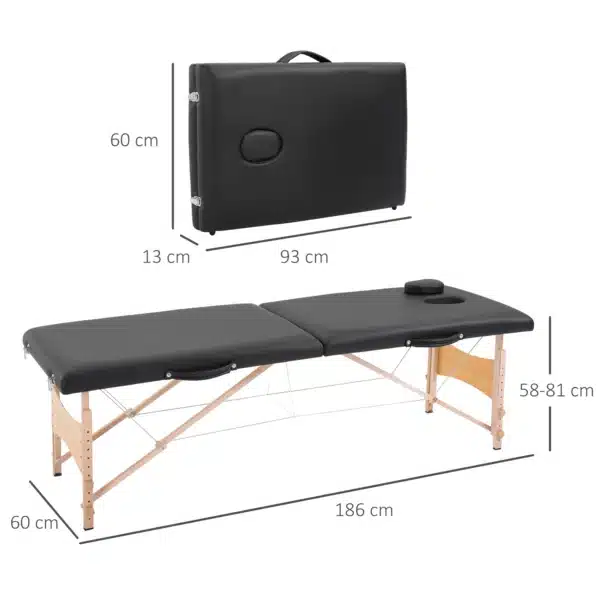 Camilla de Masaje Plegable con Marco de Madera con Altura Regulable y Bolsa de Transporte 186x60x58-81 cm Púrpura/NEGRO/CREMA - Imagen 14