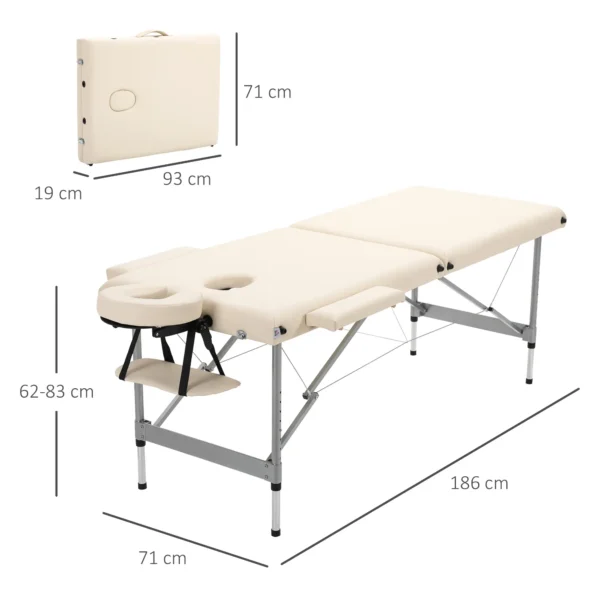 Camilla de Masaje Plegable con Altura Ajustable en 7 Posiciones Reposacabezas y Apoyabrazos 186x71x62-83 cm Beige - Imagen 9
