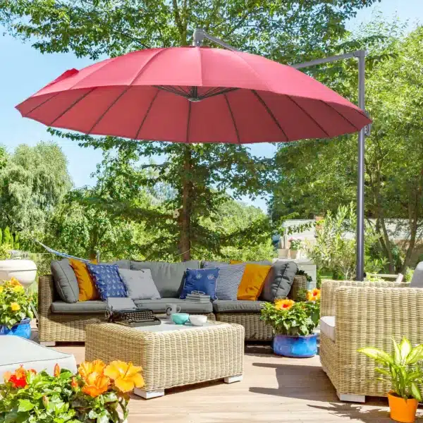 Parasol Sombrilla de Jardín Ø300 cm de Diámetro con Manivela y Poste Giratorio 360° Techo Inclinable en 6 Posiciones Base Cruzada Incluida Rojo - Imagen 9