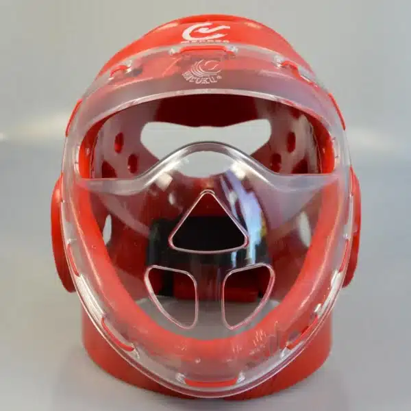 CASCO WACOKU CON MÁSCARA - ROJO/AZUL/BLANCO TAEKWONDO