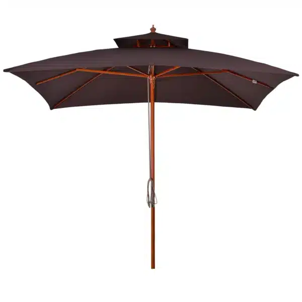 Sombrilla de Jardín 3x3x3 m con Doble Techo Sistema de Polea Impermeable para Terraza Balcón Exterior Marrón
