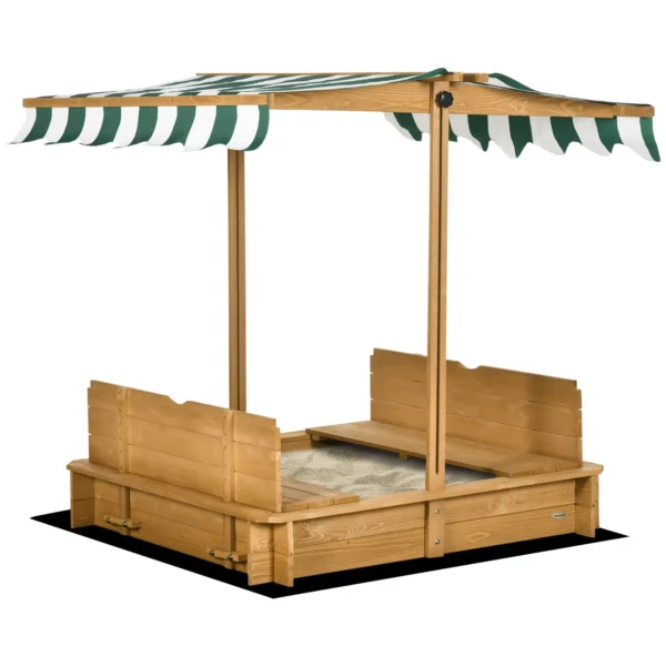 Arenero Infantil con Toldo Ajustable en Altura 2 Bancos y Respaldos Desmontables para Patio 106x106x115 cm Natural - Imagen 2