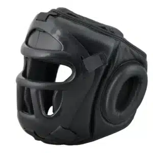 CASCO NEGRO CON MÁSCARA PROTECTORA JUSPORTS PIEL