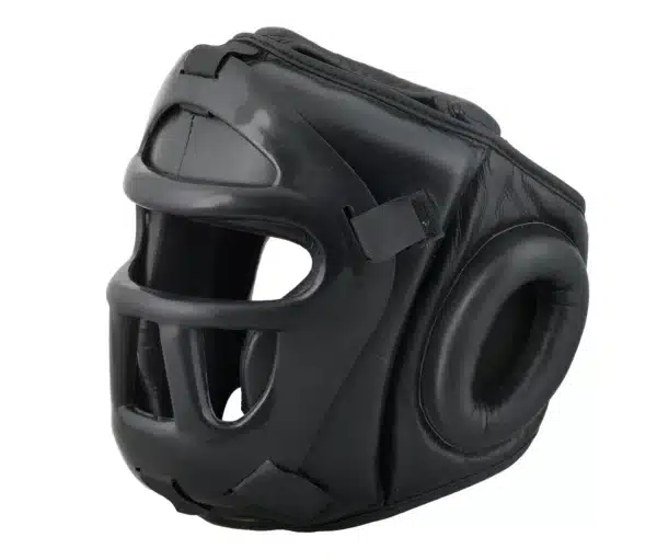 CASCO NEGRO CON MÁSCARA PROTECTORA JUSPORTS PIEL