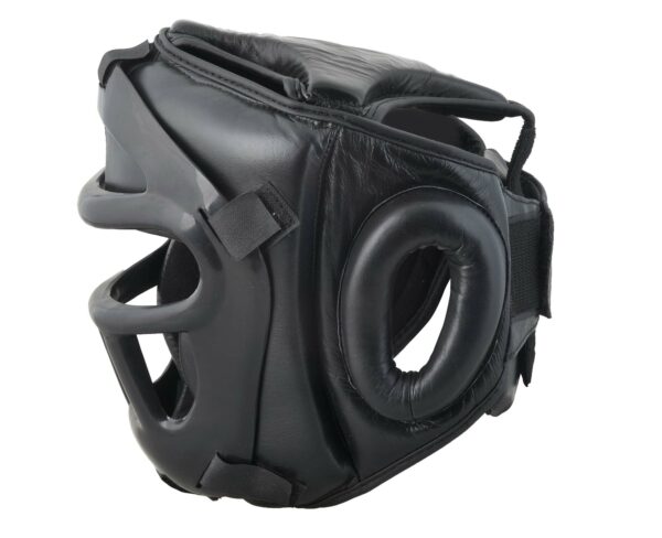 CASCO NEGRO CON MÁSCARA PROTECTORA JUSPORTS PIEL - Imagen 2