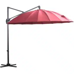Parasol Sombrilla de Jardín Ø300 cm de Diámetro con Manivela y Poste Giratorio 360° Techo Inclinable en 6 Posiciones Base Cruzada Incluida Rojo