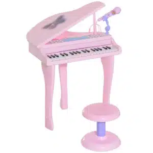 Piano Infantil 37 Teclas Teclado Electrónico Juego de Piano con Micrófono Taburete Luces y 22 Canciones USB/MP3 Karaoke Modo de Enseñanza Rosa/NEGRO