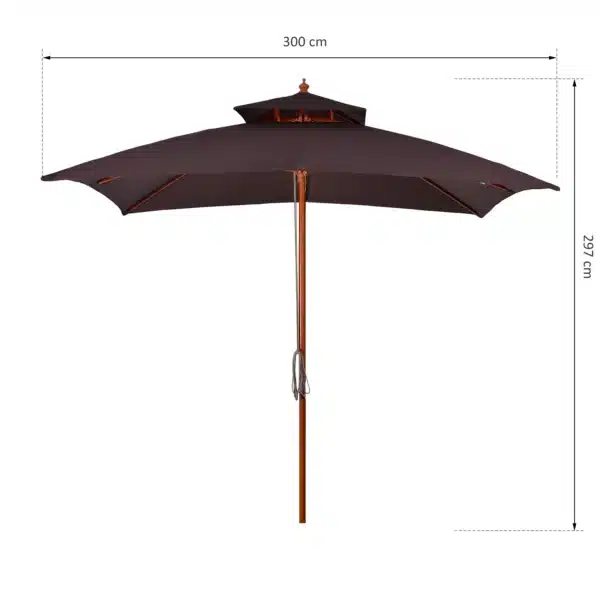 Sombrilla de Jardín 3x3x3 m con Doble Techo Sistema de Polea Impermeable para Terraza Balcón Exterior Marrón - Imagen 10