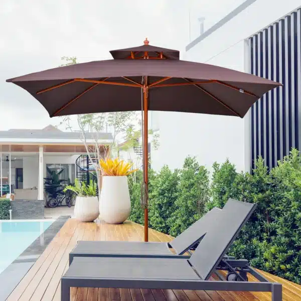 Sombrilla de Jardín 3x3x3 m con Doble Techo Sistema de Polea Impermeable para Terraza Balcón Exterior Marrón - Imagen 11
