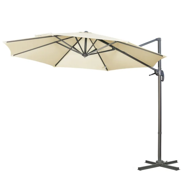 Sombrilla de Jardín de Aluminio Ø300x250 cm con Manivela Toldo Inclinable Giratorio 360° con Pedal y Base Cruzada Crema - Imagen 2