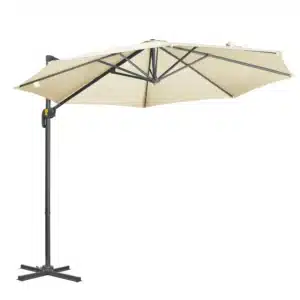 Sombrilla de Jardín de Aluminio Ø300x250 cm con Manivela Toldo Inclinable Giratorio 360° con Pedal y Base Cruzada Crema