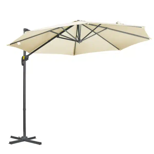 Sombrilla de Jardín de Aluminio Ø300x250 cm con Manivela Toldo Inclinable Giratorio 360° con Pedal y Base Cruzada Crema