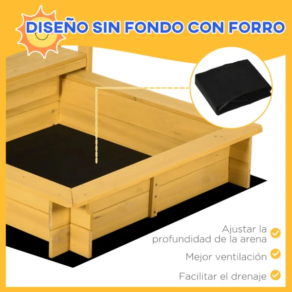 Arenero para Niños Veranda de Madera con Techo y Ruedas Juego para Niños de 3-8 Años para Jardín 133x129x137,5cm Natural - Imagen 6