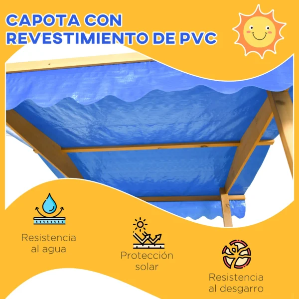 Arenero para Niños Veranda de Madera con Techo y Ruedas Juego para Niños de 3-8 Años para Jardín 133x129x137,5cm Natural - Imagen 7