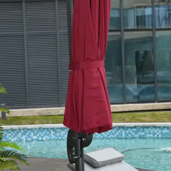 Parasol Sombrilla de Jardín Ø300 cm de Diámetro con Manivela y Poste Giratorio 360° Techo Inclinable en 6 Posiciones Base Cruzada Incluida Rojo - Imagen 3