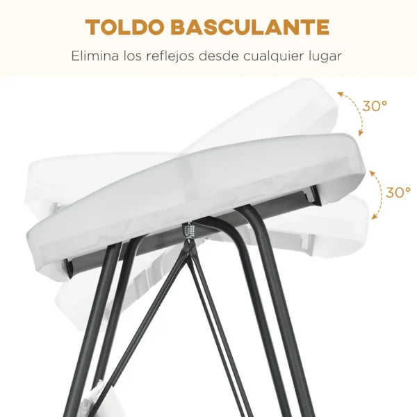 Columpio de Jardín de 3 Plazas Convertible en Cama con Toldo Reclinable 2 Cojines y Marco de Acero 236x138x185 cm Gri - Imagen 7