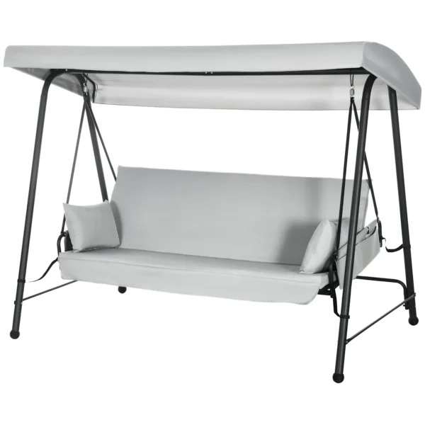 Columpio de Jardín de 3 Plazas Convertible en Cama con Toldo Reclinable 2 Cojines y Marco de Acero 236x138x185 cm Gri - Imagen 2