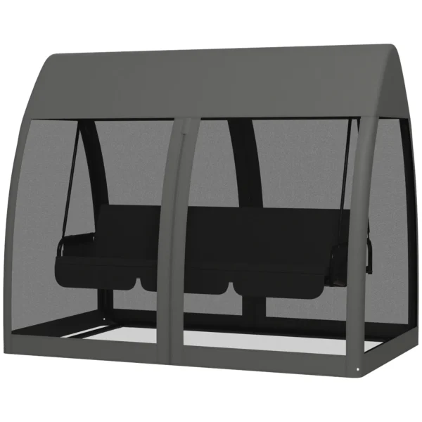 Balancín de Jardín de 3 Plazas Convertible en Cama Columpio con Mosquitera Estructura de Metal 240x140x197 cm Gris - Imagen 2