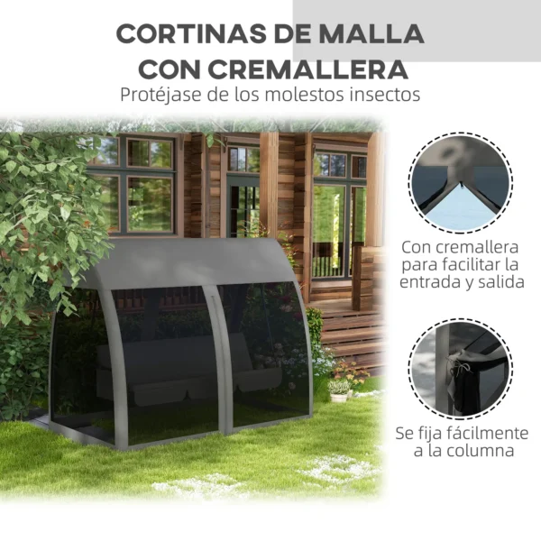 Balancín de Jardín de 3 Plazas Convertible en Cama Columpio con Mosquitera Estructura de Metal 240x140x197 cm Gris - Imagen 7