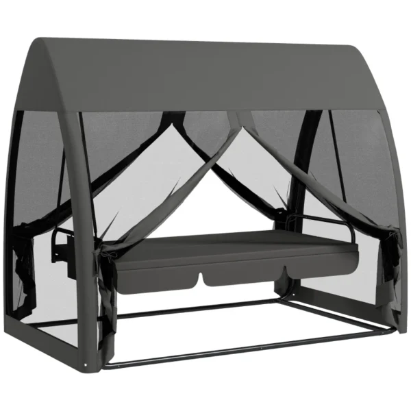 Balancín de Jardín de 3 Plazas Convertible en Cama Columpio con Mosquitera Estructura de Metal 240x140x197 cm Gris