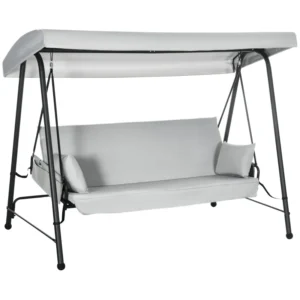 Columpio de Jardín de 3 Plazas Convertible en Cama con Toldo Reclinable 2 Cojines y Marco de Acero 236x138x185 cm Gri
