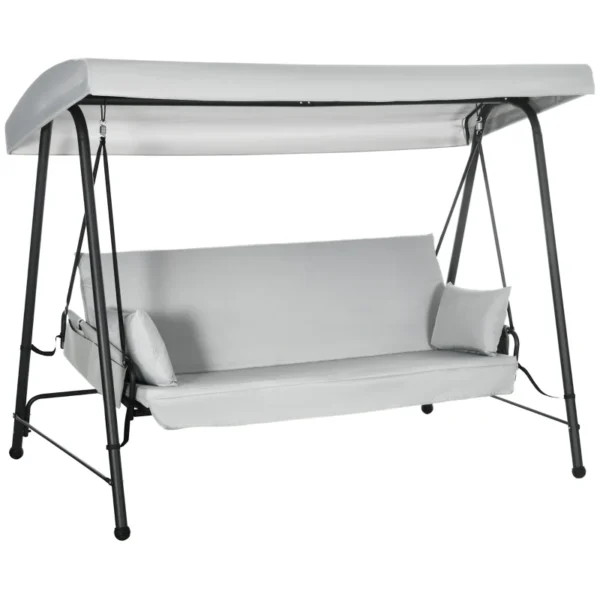 Columpio de Jardín de 3 Plazas Convertible en Cama con Toldo Reclinable 2 Cojines y Marco de Acero 236x138x185 cm Gri