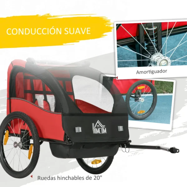Remolque de Bicicleta para Niños +18 Meses con Cinturón de Seguridad Sistema de Amortiguador 140x88x90 cm Rojo - Imagen 7