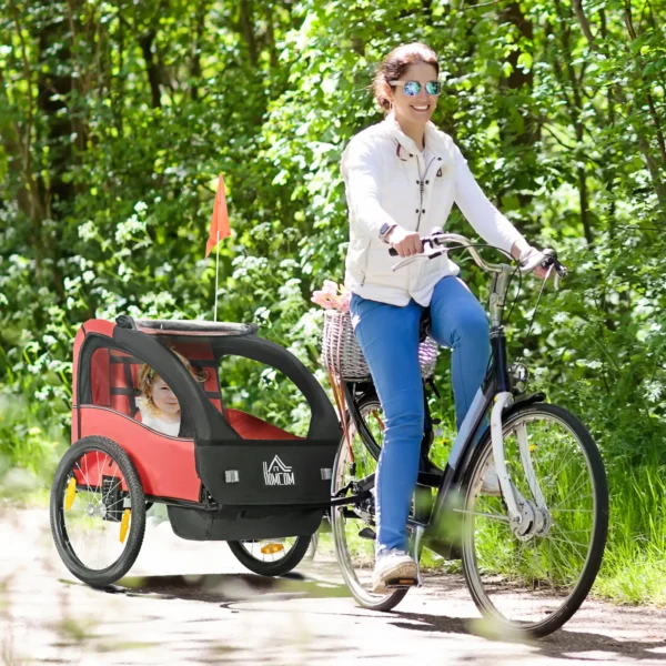 Remolque de Bicicleta para Niños +18 Meses con Cinturón de Seguridad Sistema de Amortiguador 140x88x90 cm Rojo - Imagen 10