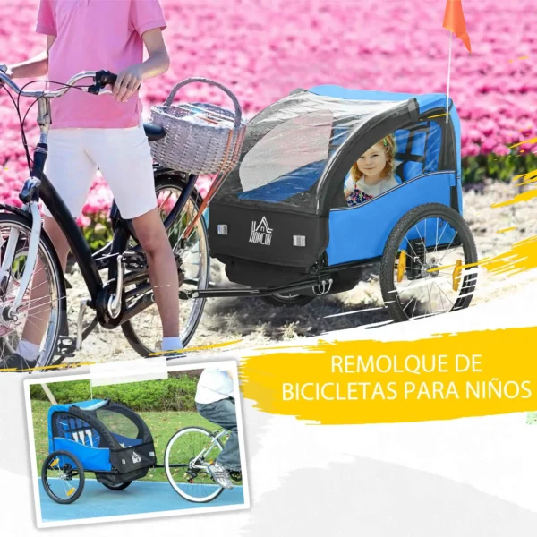 Remolque de Bicicleta para Niños +18 Meses con Cinturón de Seguridad Sistema de Amortiguador Azul/VERDE/ROJO 140x88x90 cm (LxANxAL) 40kg - Imagen 8