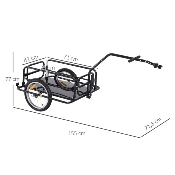 Remolque de Carga para Bicicleta Plegable con 2 Ruedas Reflectores Seguros Carga 40 kg 155x71,5x77 cm Negro - Imagen 9