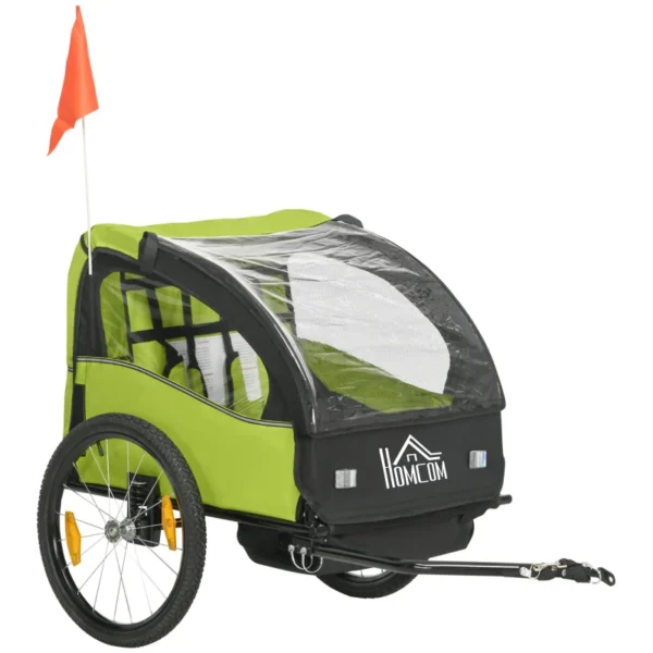 Remolque de Bicicleta para Niños +18 Meses con Cinturón de Seguridad Sistema de Amortiguador 140x88x90 cm Verde varga 40 kg